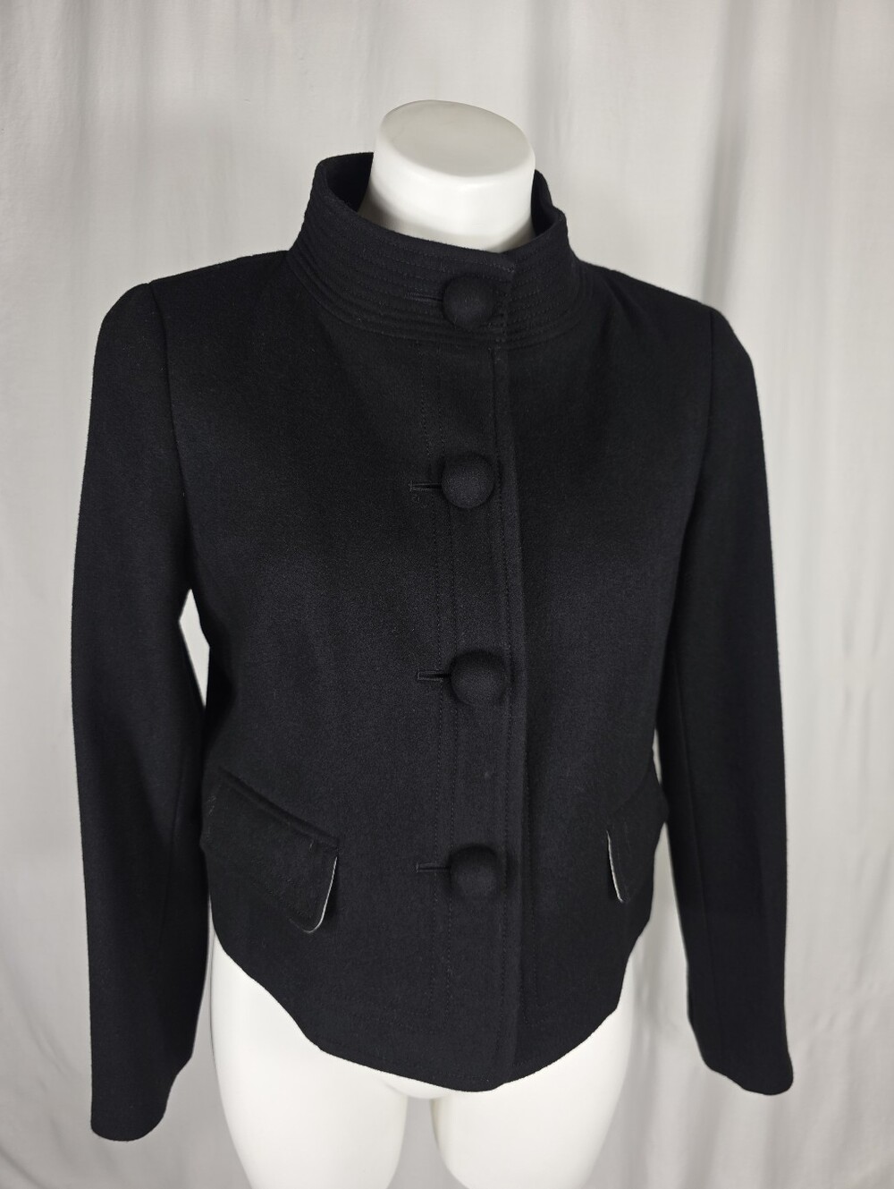 J.Crew 100% Wool Black Cropped Jacket Size 8 Quiet Luxury Old Money Classic Lux